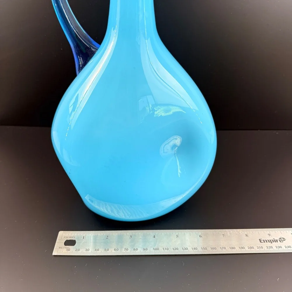 Stelvia Italy‎ Cased Blue Pinched Pitcher Blue Handle Mid Century Modern 13